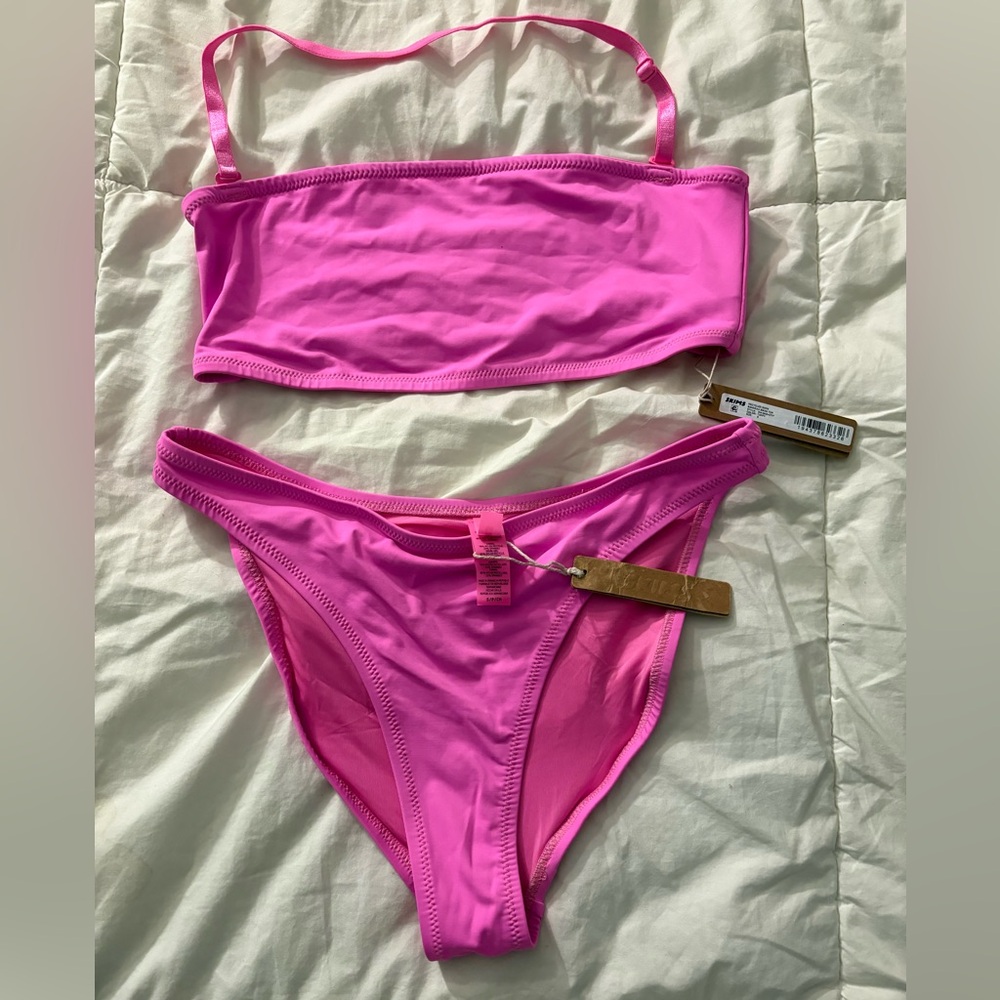SKIMS Taffy Pink Bandeau Bikini Top and Bottom